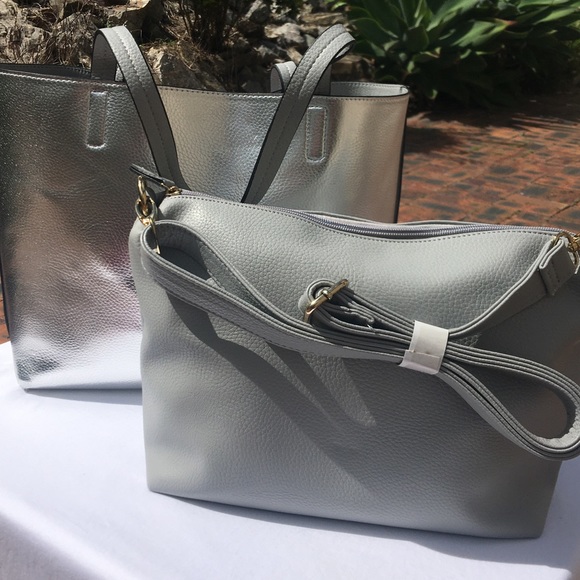 NWT Marcs Metallic Silver/Grey Reversible Shopper Tote Bag/Shoulder Bag - Picture 7 of 15